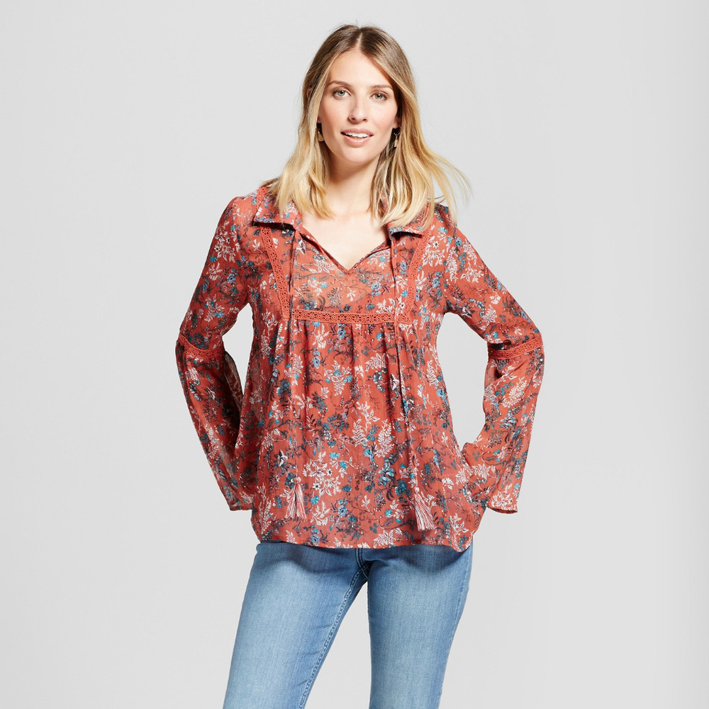 Women's Collared Sheer Print Top with Cami - Knox
